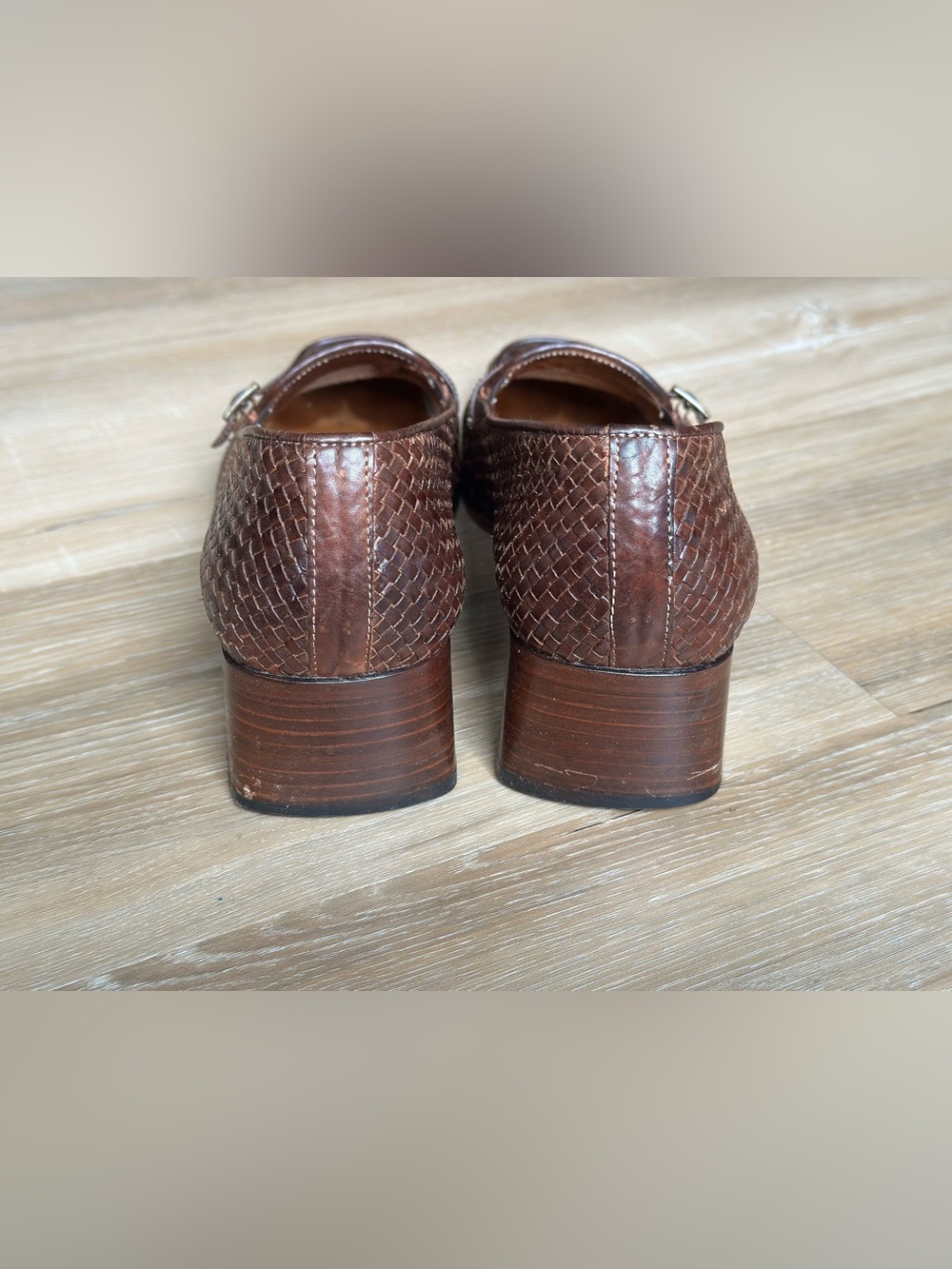 Sesto Meucci Hand Woven Leather Pumps Brown Italian Loafers 90s Vintage Size 10 - Picture 4 of 10